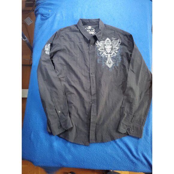 Helix Black Long Sleeve Button Up Embroider Shirt Men's Size XXL - Picture 3 of 14